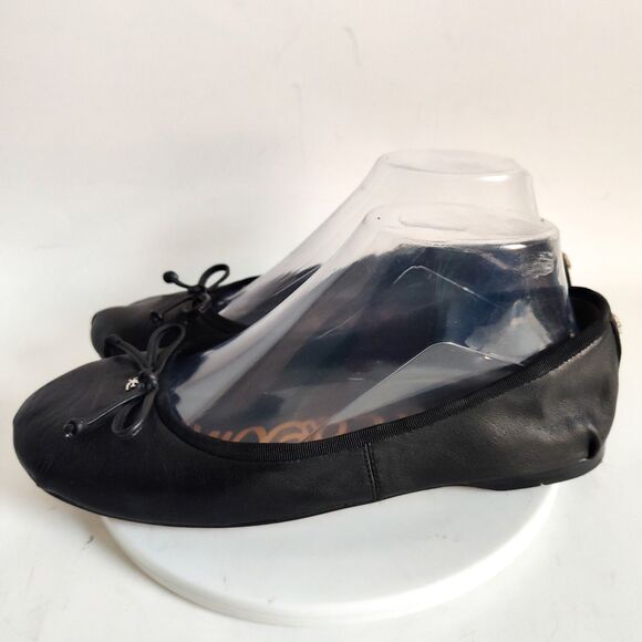Sam Edelman Ballet Flats Size 8 Leather Black Preppy Minimalist Trendy Bow Zooey - Picture 4 of 10